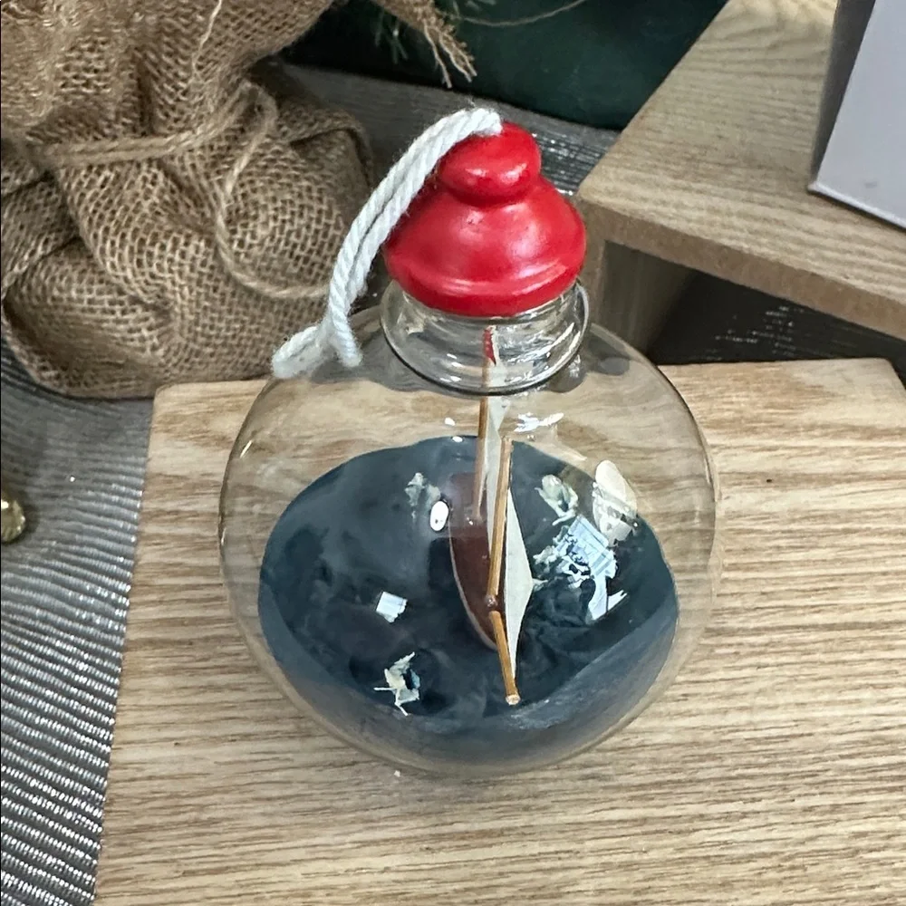 Crate & Barrel Ship-In-A-Bottle Glass Christmas Ornament Nautical‎